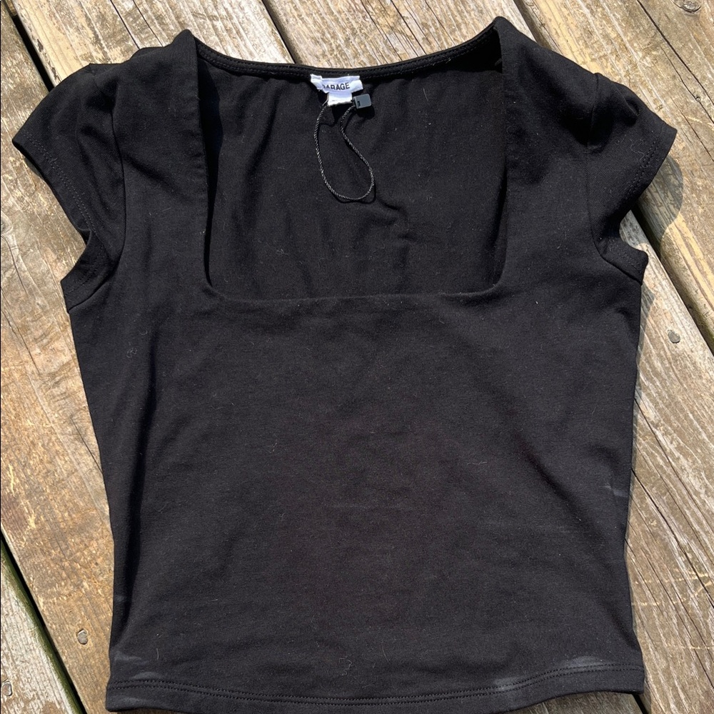Garage Black Square Neck Short Sleeve Top